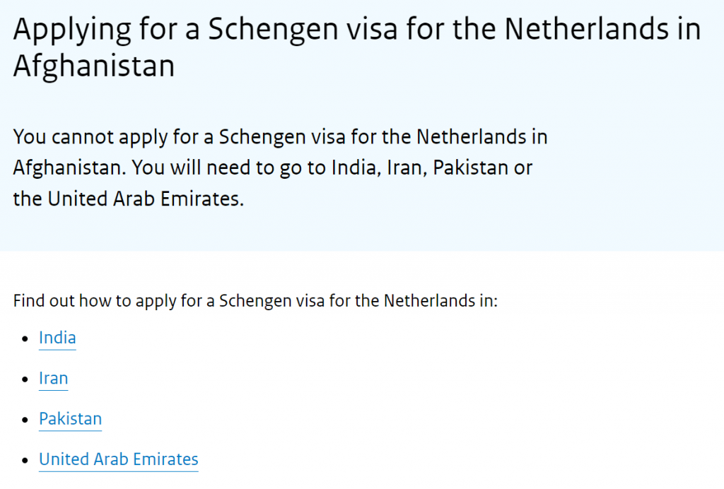 applying netherlands schengen visa from afghanistan online
