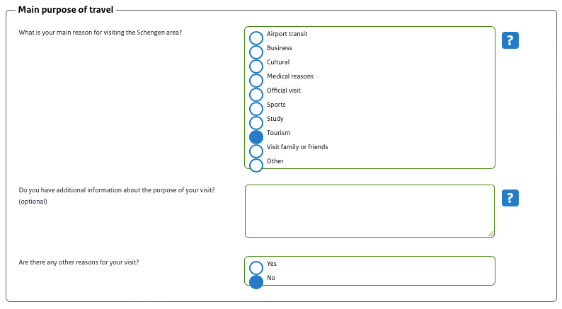 trip purpose online netherlands visa application form